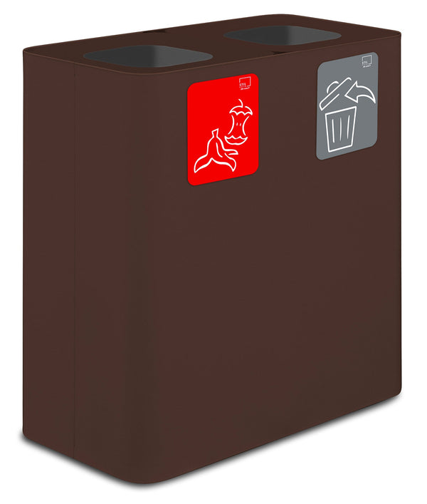 sconto Pattumiera Sistema di Raccolta Rifiuti 77x38xh80 cm In Acciaio Verniciato 2 Scomparti Marrone