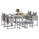 Set da Giardino 9 Pezzi Tavolo da Pranzo 4 Sedie e 4 Sgabelli Grigio    