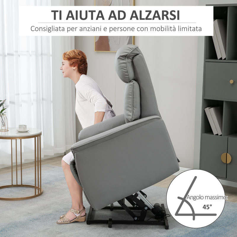 Poltrona Alzapersona Elettrica 80x94x104 cm in Similpelle Grigio