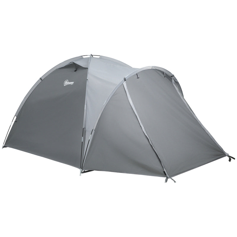 Tenda da Campeggio a Cupola per 2 Persone Estensibile 350x220x145 cm con 4 Porte e 3 Finestre Grigio