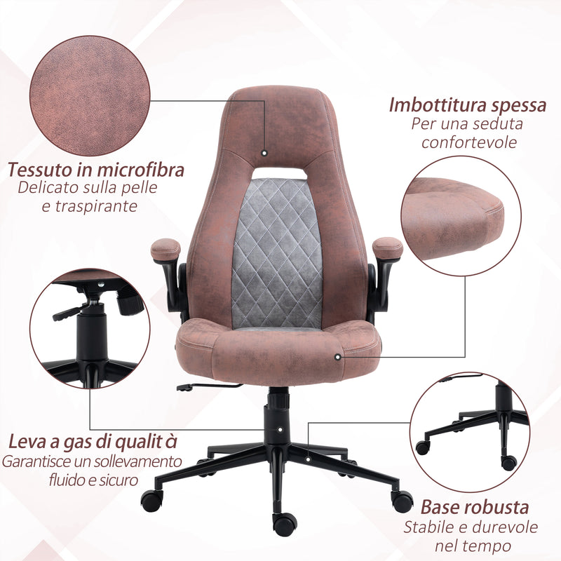 Sedia da Ufficio 67x70x114-124 cm in Tessuto in Microfibra Rosso e Grigio Chiaro