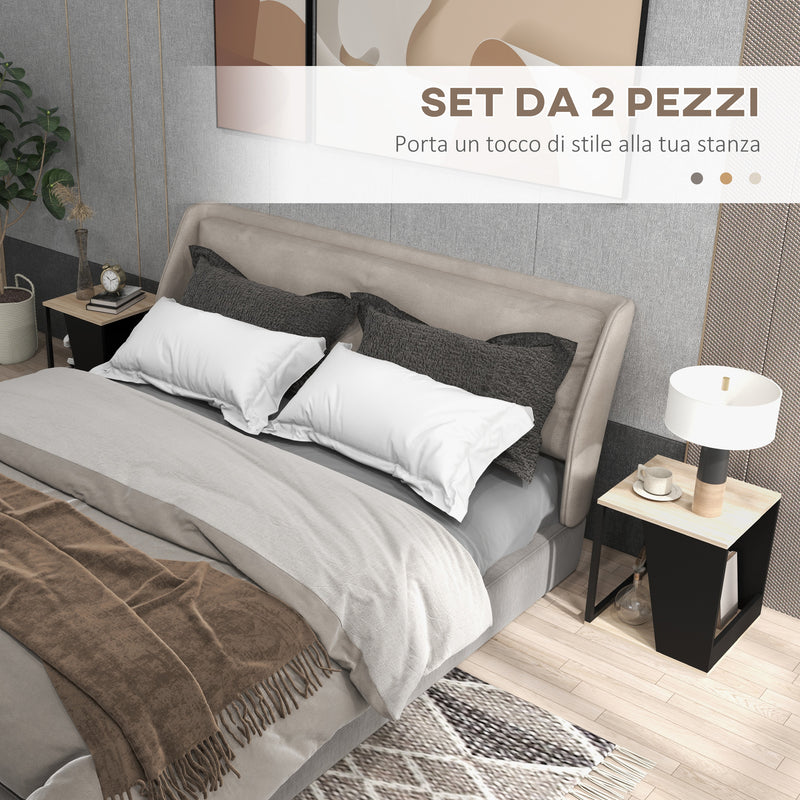 Set da 2 Tavolini da Caffè 40x40x45 cm con Vano Porta Oggetti in Truciolato e Acciaio Nero e Quercia