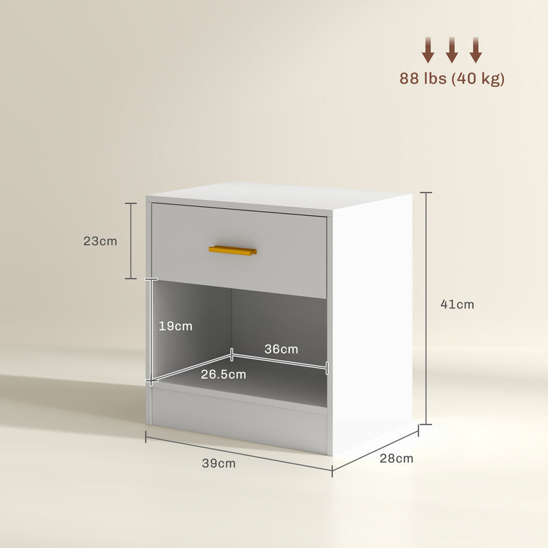 Set 2 Comodini con Cassetto e Ripiano a Giorno in Legno 39x28x41 cm Bianco  