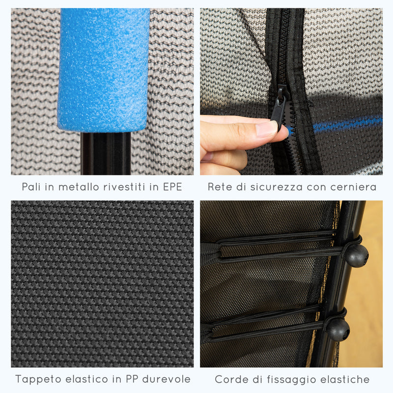 Trampolino Tappeto Elastico per Bambini con Ingresso a Cerniera e Pali Imbottiti Ø163.5x190 cm in Acciaio, PP e EPE Azzurro 