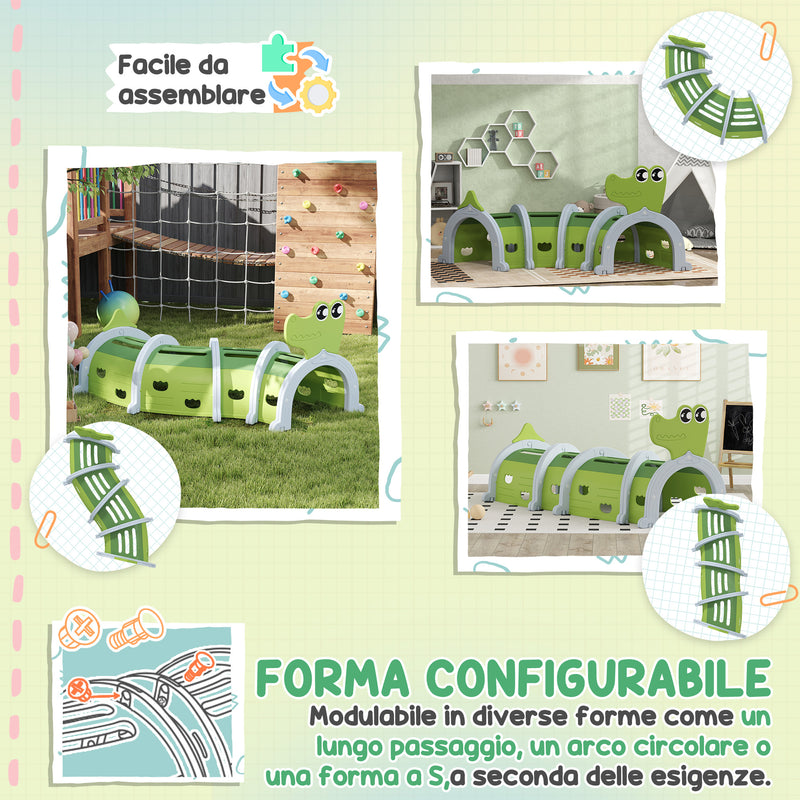 Tunnel per Bambini 3-6 Anni a Forma di Coccodrillo in Plastica Verde   