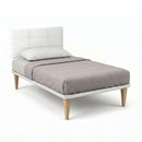 Letto Singolo con Rete Rivestita Similpelle Bianco Tessis Testata Square Varie Misure