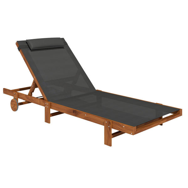 sconto Lettino Prendisole 84x200x101 cm Schienale Regolabile su 4 Posizioni in Legno e Textilene Nero