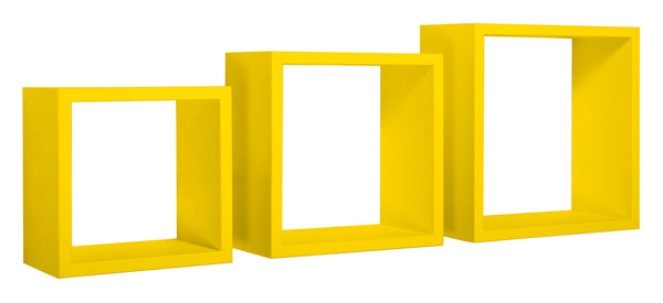 sconto Set 3 Mensole da Parete Cubo in Fibra di Legno Incubo Giallo Canarino