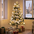 Albero di Natale Artificiale Ø110x180 cm con 200 Luci LED Bianco Caldo 8 Modalità 800 Rami Ignifughi Palline e Nastri      