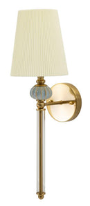 Lampada da Muro Varsavia 17x22x57 cm in Ferro e Vetro e Tessuto Oro e Bianco      