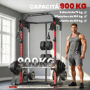 Power Tower 168x128x215 cm con Sistema di Cavi Pulley Regolabili Barre Trazioni e Dip Ganci J Squat Rack e Supporto Landmine Capacità 900 kg      