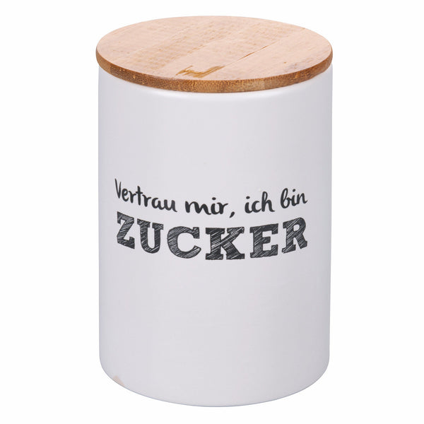 sconto Pot à Sucre avec Écriture Ø10x15 cm en Dolomite avec Couvercle en Bambou Villa d'Este Home Tivoli