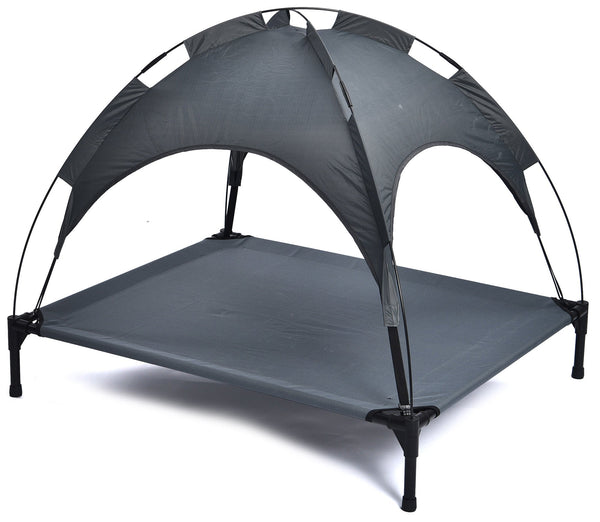 online Lit pour Chiens 105x85x85 cm avec Toit en Métal et Tissu Gris