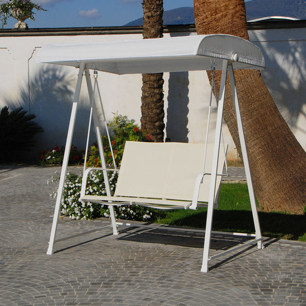 online Rocking Chair 2 Places Structure en Fer Blanc et Textilène Ecru
