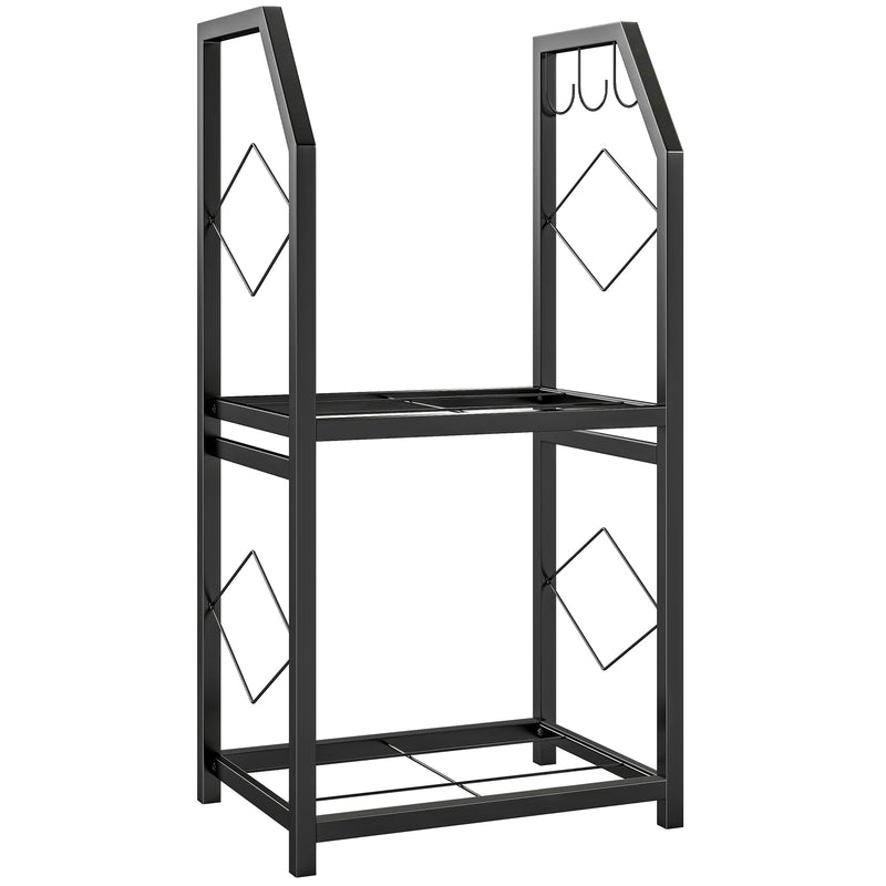 Portalegna da Interno Esterno a 2 Livelli con 3 Ganci 41x30x81cm in Metallo Nero       