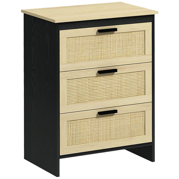 sconto Cassettiera 3 Cassetti 60x40x80 cm in Truciolato e Rattan Nero e Color Legno