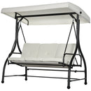 Dondolo Letto da Giardino 3 Posti con Tettuccio Regolabile 195x117x175 cm in Acciaio e Poliestere Crema e Nero