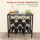 Portabottiglie Vini per 10 Bottiglie 41x22x41 cm con Piano d'Appoggio in Vetro in Acciaio Nero  