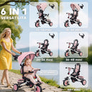 Triciclo per Bambini 6 in 1 con Maniglione di Spinta e Sedile Girevole 111,5x52x98 cm Rosa      