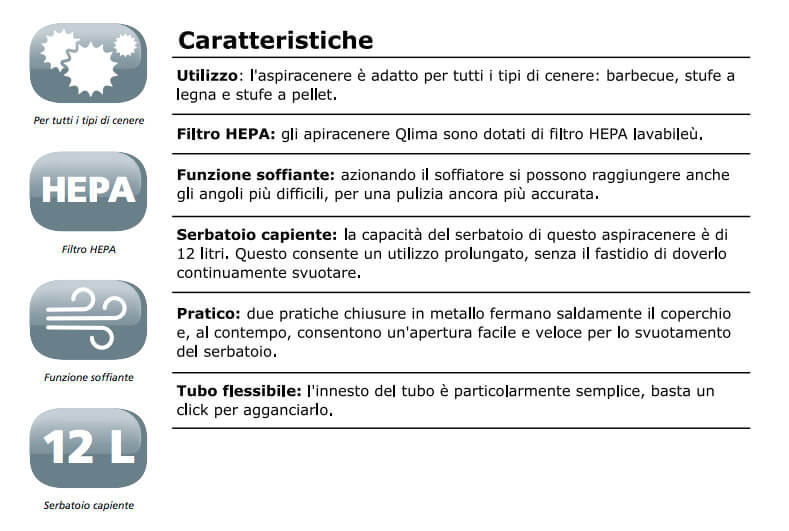 Bidone Aspiracenere Aspirapolvere 600W Qlima ASZ1010 Nero e Verde