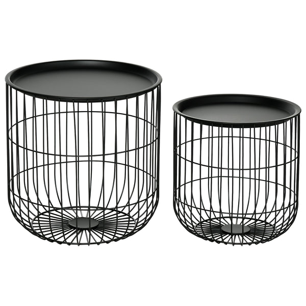 sconto Lot de 2 tables basses empilables avec compartiment de rangement en acier noir