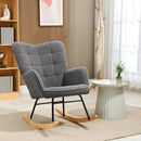 Poltrona a Dondolo 71x98x101 cm Imbottita in Legno e Acciaio Grigio Scuro  
