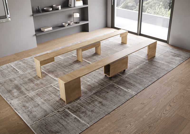Consolle Tavolo Allungabile 90-302x42x75 cm Evolve Quercia Natura con Panca Inferiore e Superiore
