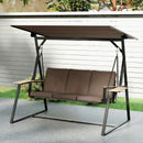 Dondolo da Giardino 3 Posti 222x131x175 cm con Tettuccio Regolabile con Vassoi e Cuscini Imbottiti in Metallo Marrone      