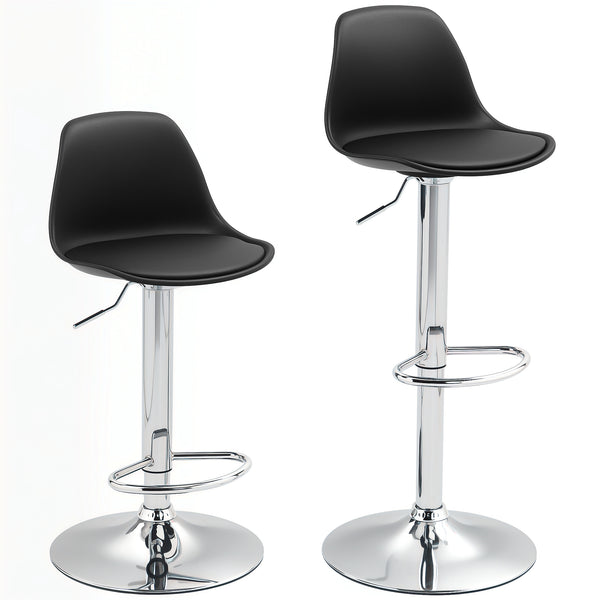 sconto Set 2 Sgabelli da Bar 38x42x82-104 cm con Schienale e Poggiapiedi in PP Pelle PU e Acciaio Nero