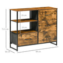 Cassettiera 4 Cassetti in Tessuto Pieghevole e 2 Ripiani 84x30x71,5 cm in Stile Industriale Marrone