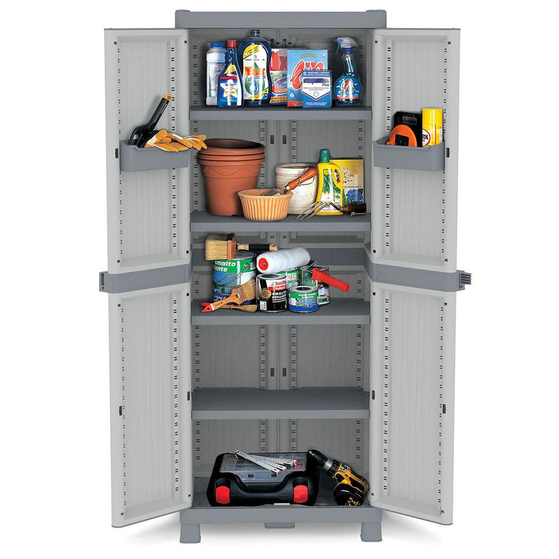 Armadio in Resina Antiurto Terry Wave 2A 70X44X181Cm 2 Ante 5 Ripiani da Esterno Seconda Scelta