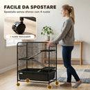 Gabbia per Conigli 75x46x94,5 cm a 4 Livelli con Piattaforme Rampe Ruote Serbatoio Acqua e Vassoio Rimovibile in Acciaio Nero      