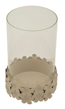 Porta Candele Dune con Vetro Ø14x21 cm in Ferro e Vetro Crema      