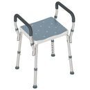 Sgabello per Doccia Regolabile 52x45x57-69 cm con Braccioli e Fori di Drenaggio in Alluminio HDPE e EVA Blu  