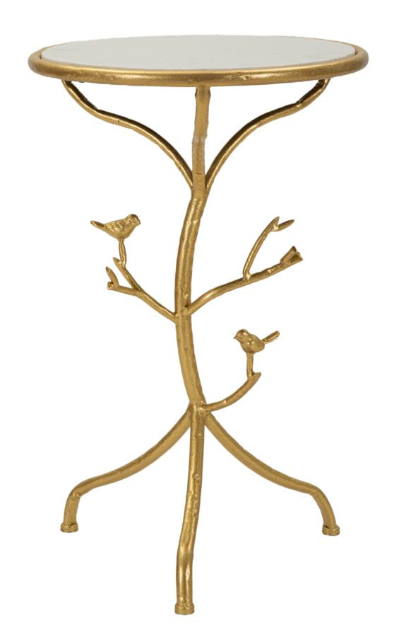 sconto Tavolinetto Birds Marble Ø38x60 cm in Ferro e Marmo Oro e Bianco
