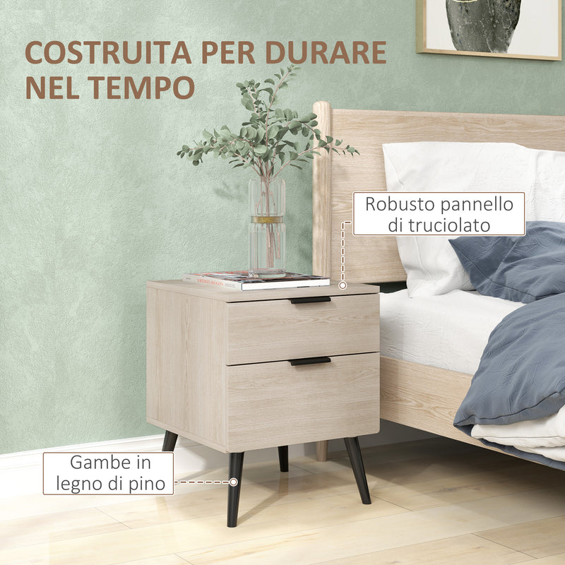 Set 2 Comodini Stile Nordico 40x40x50 cm con Cassetti in Legno Rovere  