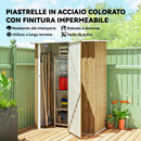 Capanno Porta Attrezzi 142x86x189 cm con Tetto Inclinato e Porta Bloccabile in Metallo color Legno      