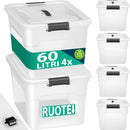 Set 4 Scatole Contenitori Salvaspazio Porta Oggetti da 60L Portaoggetti in Plastica Trasparente