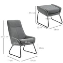 Poltrona con Pouf Poggiapiedi Imbottiti 64x77x107,5 cm in Tessuto Grigio