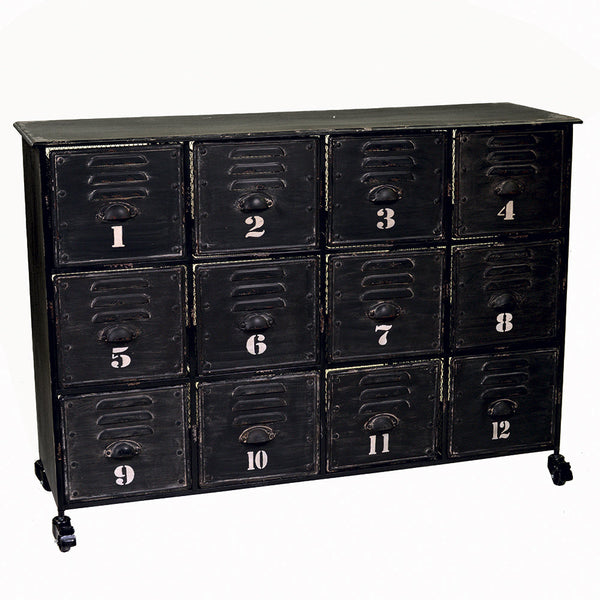 Commode en Fer 12 Tiroirs et Roulettes 127x39,5x92cm Fer Noir sconto