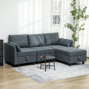 Divano 3 Posti Componibile Modulare con Pouf Poggiapiedi e Cuscini 213x156x88 cm Grigio Scuro  