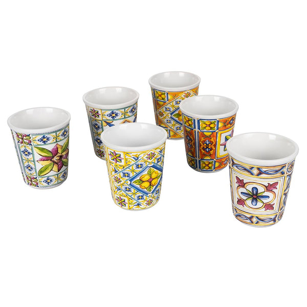 prezzo Ensemble de 6 verres à eau côtiers en céramique Villa d'Este Home Tivoli Bianchi avec décorations