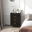 Cassettiera da 4 Cassetti Design Canettato 60x40x96 cm con Maniglie Dorate e Dispositivo Antiribaltamento in MDF Nero      