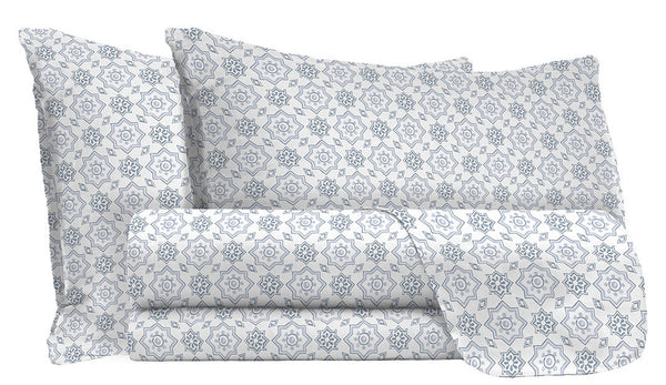 Parure de lit double avec imprimé en haut et en bas et taies d'oreiller en coton gris Athena Dora sconto