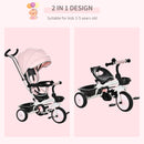 Passeggino Triciclo 100x48x106 cm con Sedile Girevole 360° Rosa