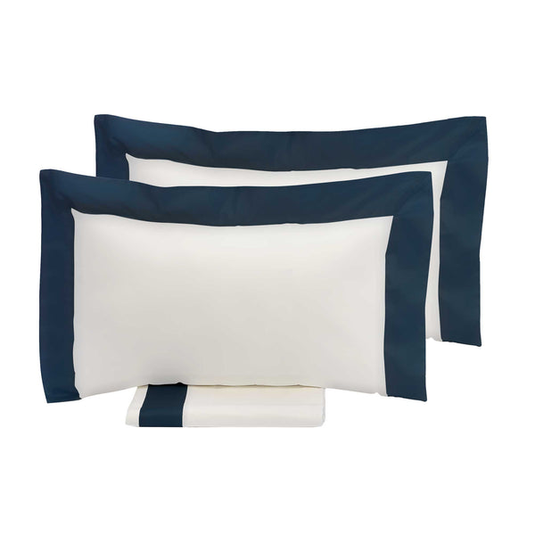 Housse de couette double avec sac et taies d'oreiller Bords en Satin Garrini Eveline Ivoire / Bleu sconto