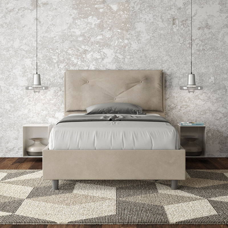 Letto 1 Piazza E Mezzo Imbottito in Microfibra Appia Large Sabbia Varie Misure
