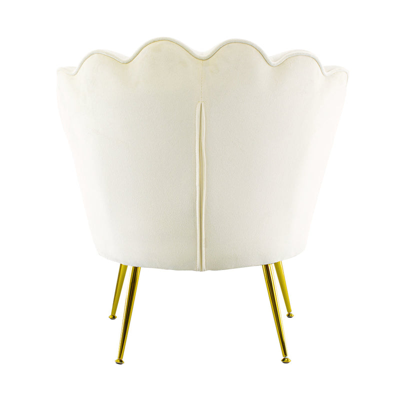 Poltrona Imbottita Schienale a Conchiglia in Velluto Piedi Oro Beige