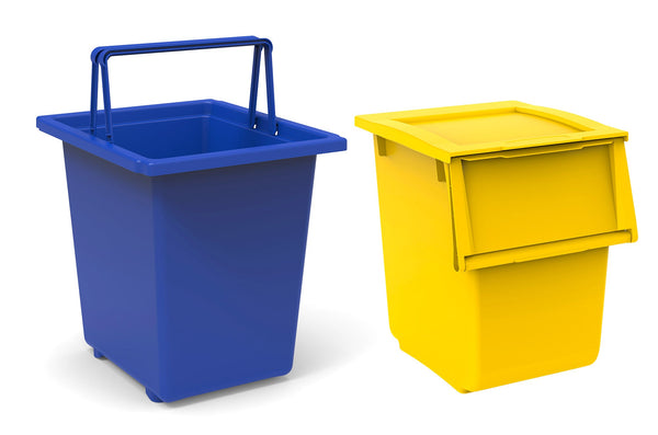 sconto Lot de 2 conteneurs de tri sélectif 25L + 30L pour armoires Ecobin jaune et bleu en polypropylène