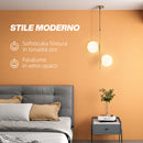 Lampada a Sospensione 2 Paralumi in Vetro Sferici Bianchi Filo Regolabile 32x15x51 cm in Metallo Oro 